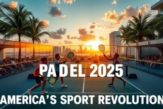 padel usa 2025 revolution Young adults playing padel on a sunlit court in Miami, showcasing the sport’s energy and inclusivity.