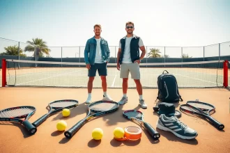 padel equipment list essentials laid out on court surface with players ready to play